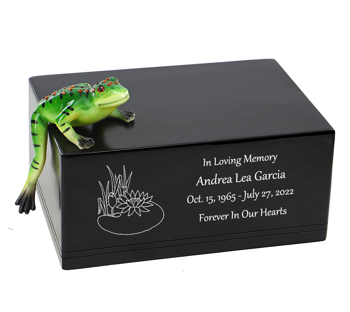 Green Frog at the Lily Pond Adult Cremation Urn - Free Engraving