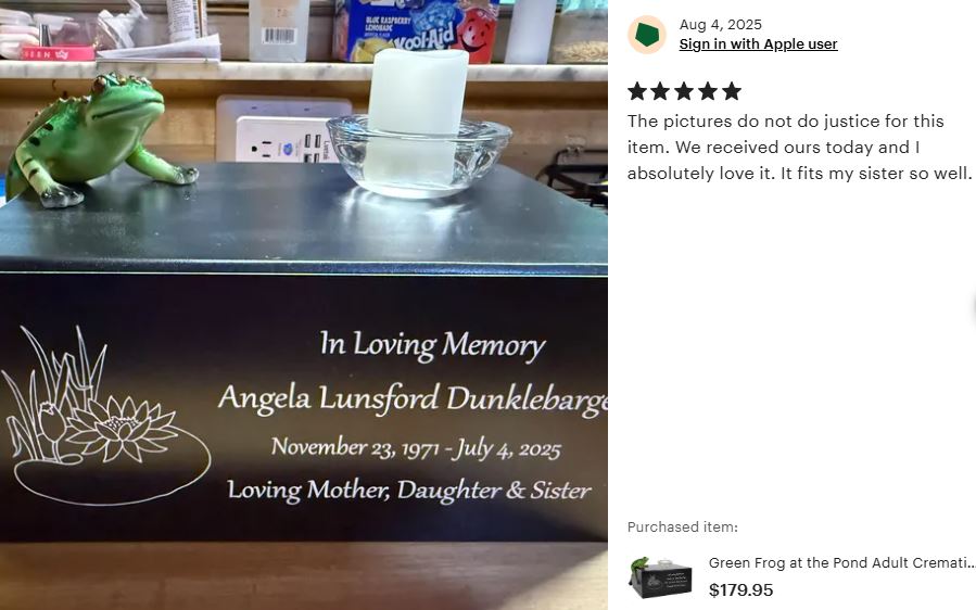 Green Frog at the Lily Pond Adult Cremation Urn - Free Engraving