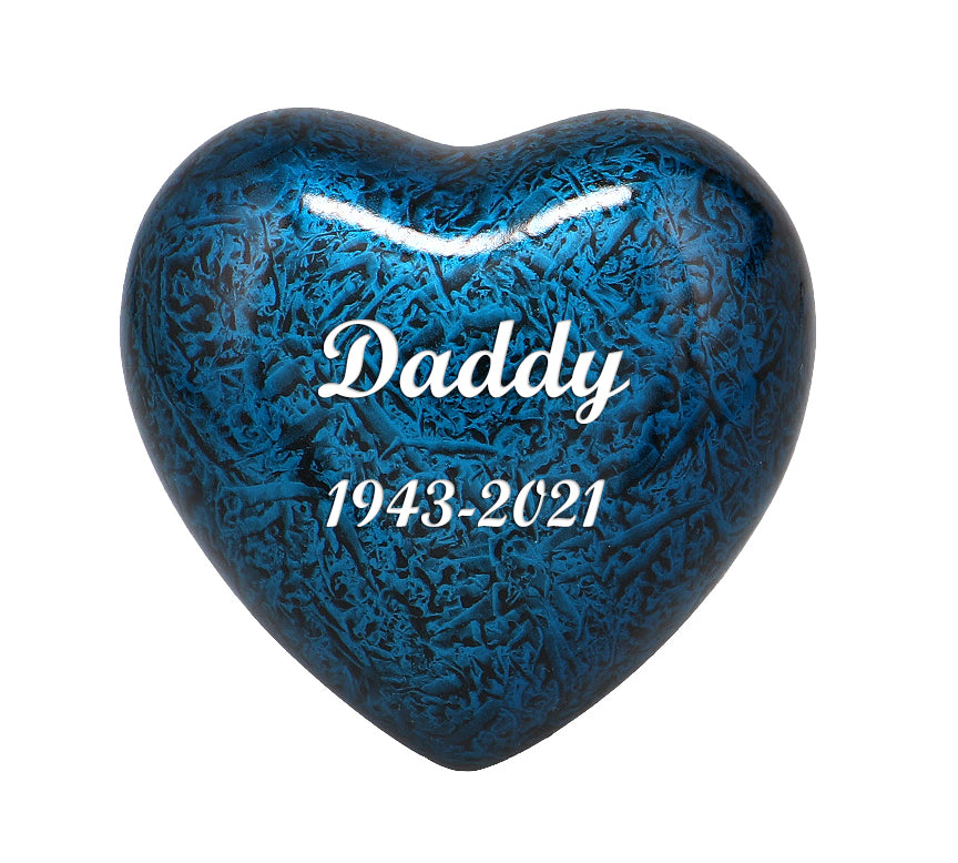 Blue Marbled Heart Keepsake Urn - Stand Option