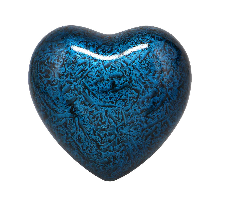 Blue Marbled Heart Keepsake Urn - Stand Option