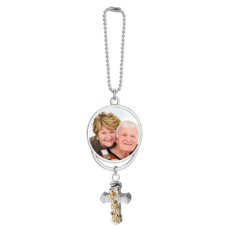 Rose Cross Urn & Photo Medallion Christmas Ornament