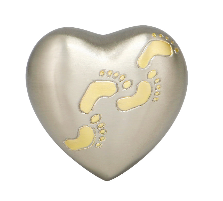 Footprints Brass Heart Keepsake Urn - Stand Option