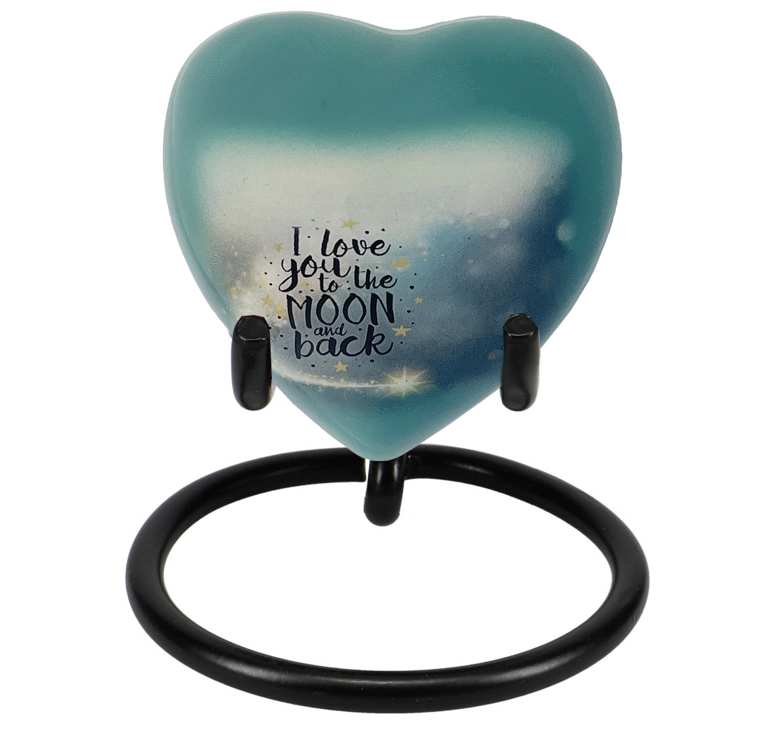 I Love You To The Moon And Back Heart Keepsake Urn - Stand Option