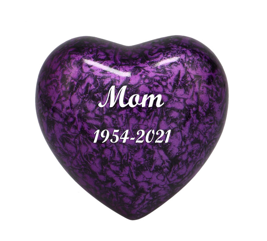 Purple Marbled Heart Keepsake Urn - Stand Option