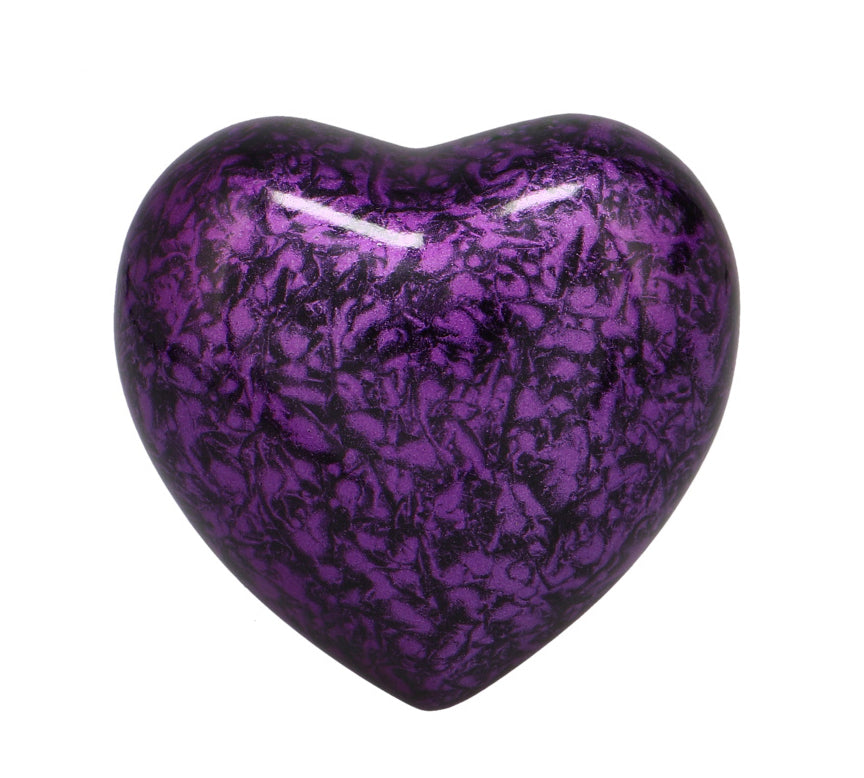 Purple Marbled Heart Keepsake Urn - Stand Option
