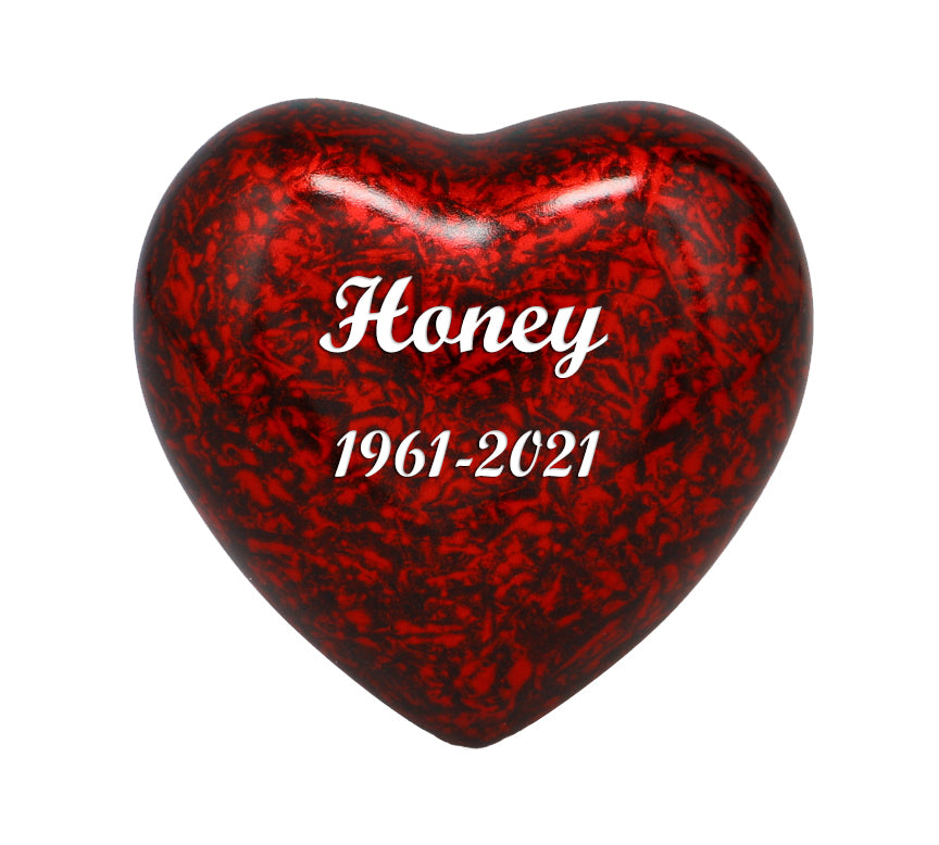 Red Marbled Heart Keepsake Urn - Stand Option