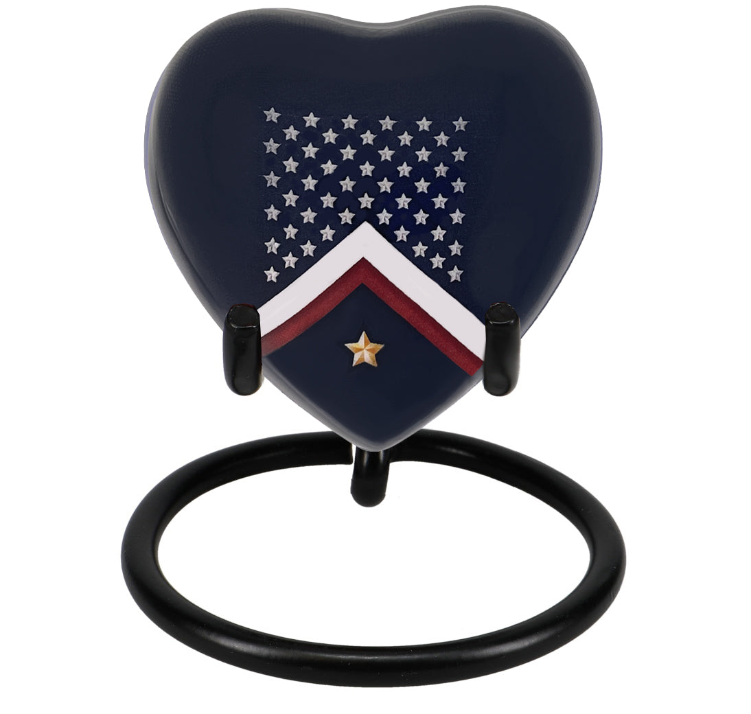 Veteran Flag Heart Keepsake Urn - Stand Option