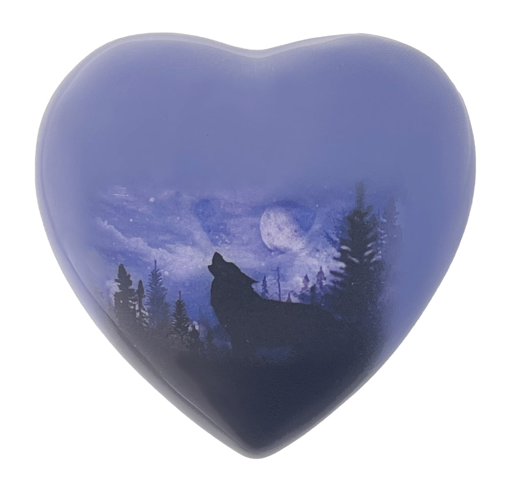Winter Wolf Moon Heart Keepsake Urn - Stand Option