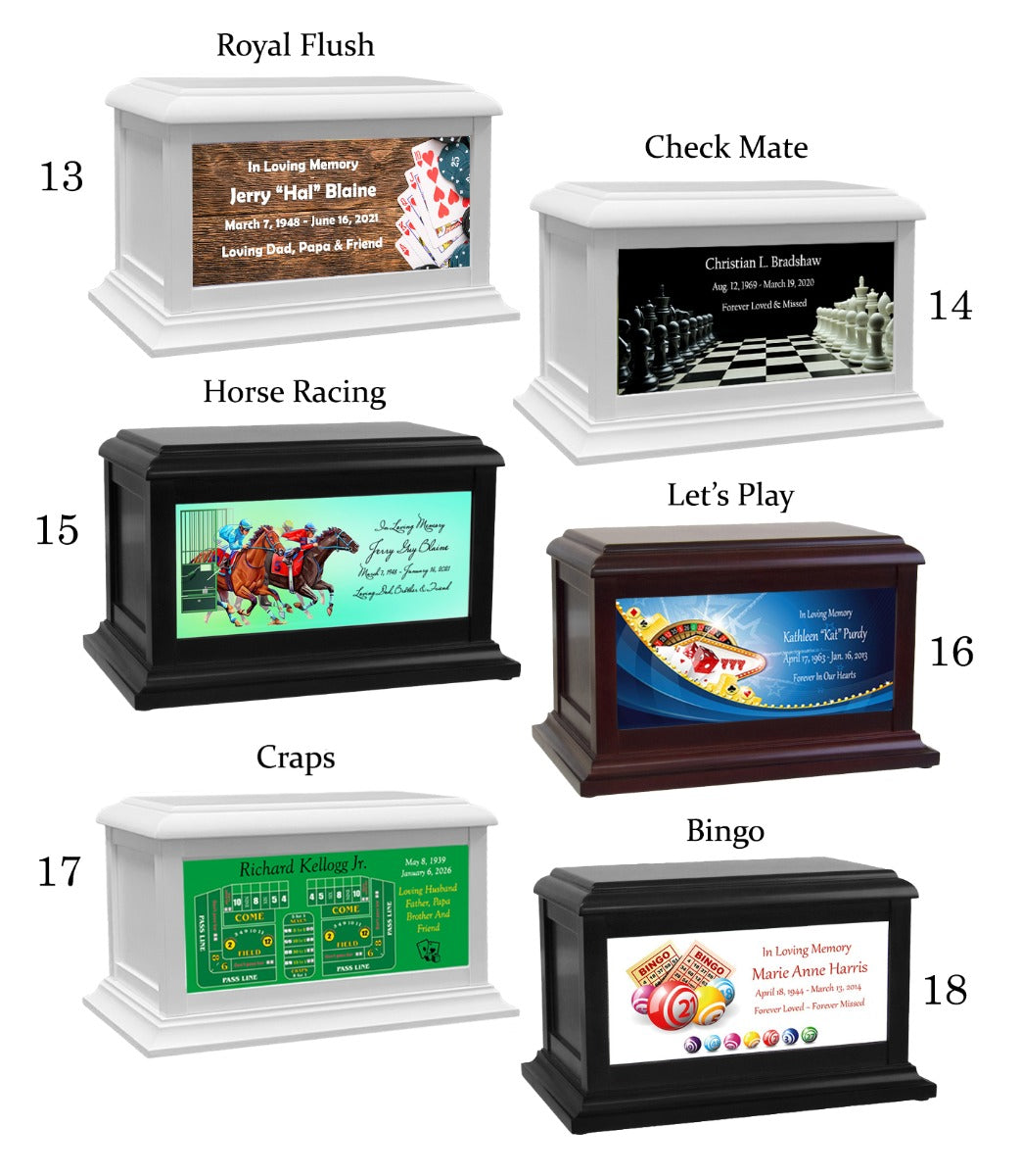 Gambling, Pool Table, Gamer, Chess & Bowling Adult or Medium Wood Keep The Memory® Cremation Urn 