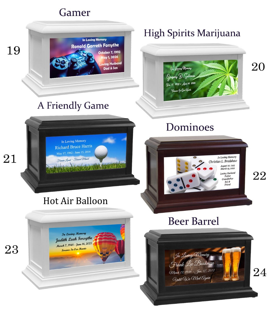 Gambling, Pool Table, Gamer, Chess & Bowling Adult or Medium Wood Keep The Memory® Cremation Urn 