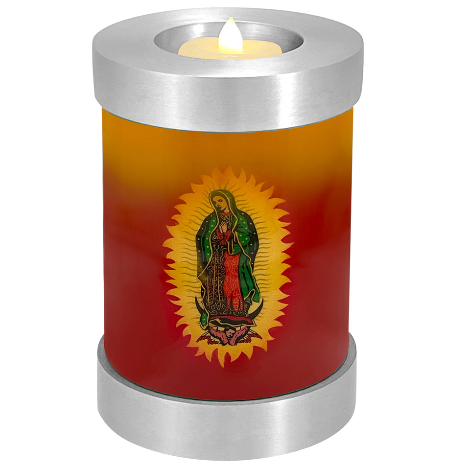 Guadalupe Candle Cremation Urn - Engraving Available - LED Candle Included