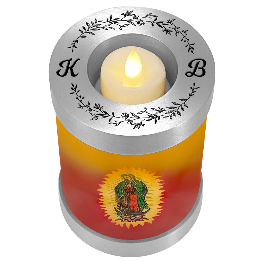 Guadalupe Candle Cremation Urn - Engraving Available - LED Candle Included