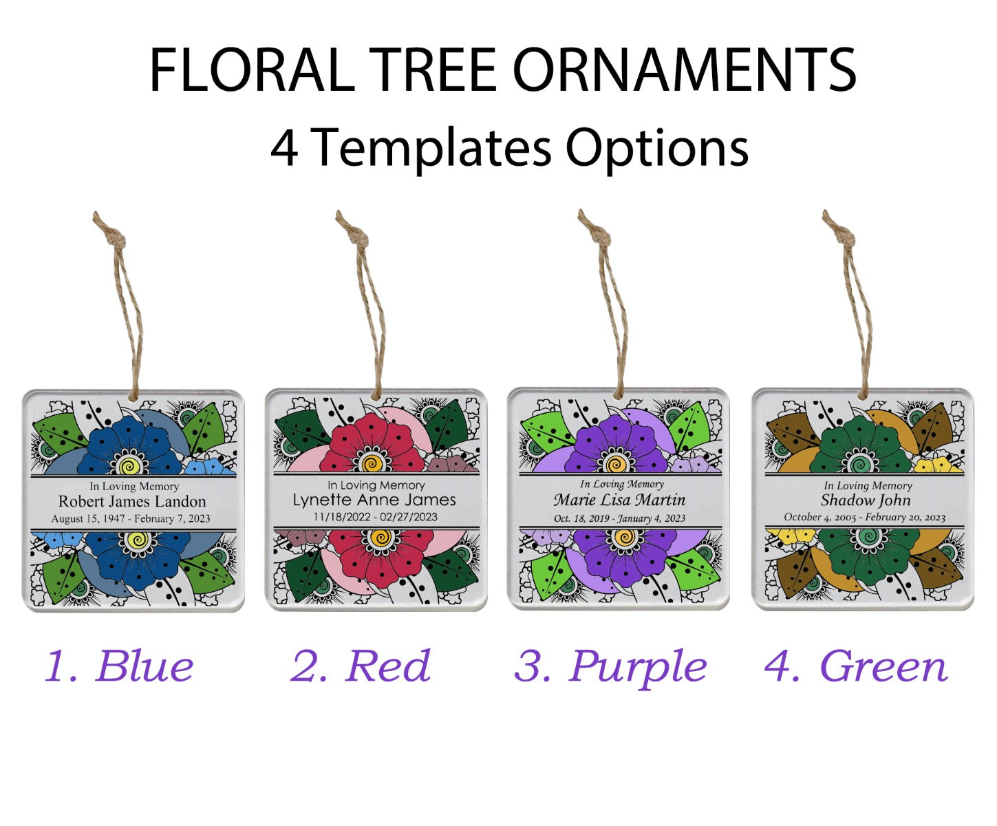 Flowers Memorial Ornament - 3 Lines of Personalization