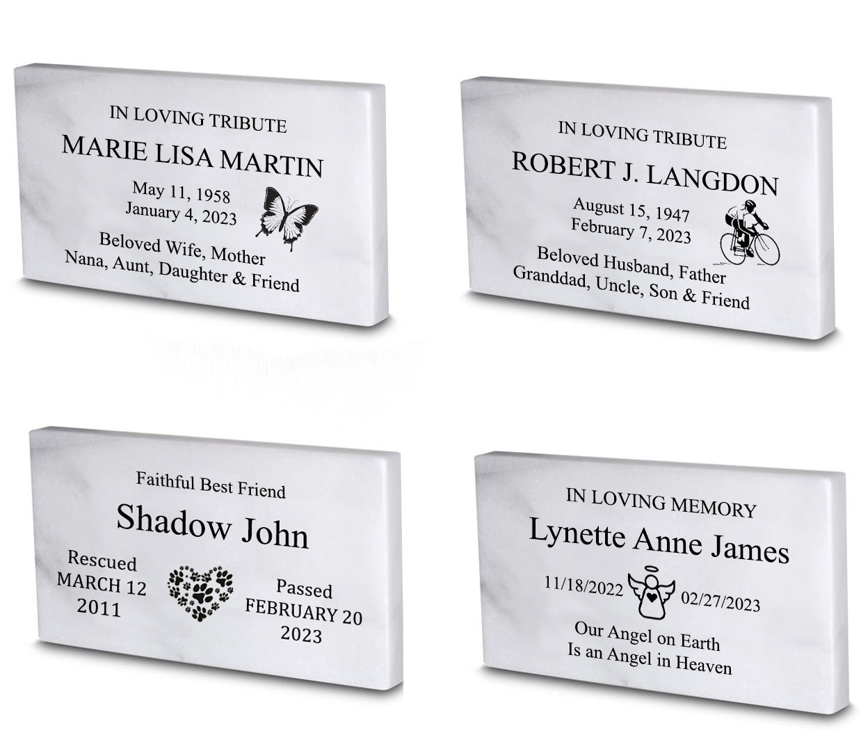 Genuine White Marble Marker - Free Engraving & Icon