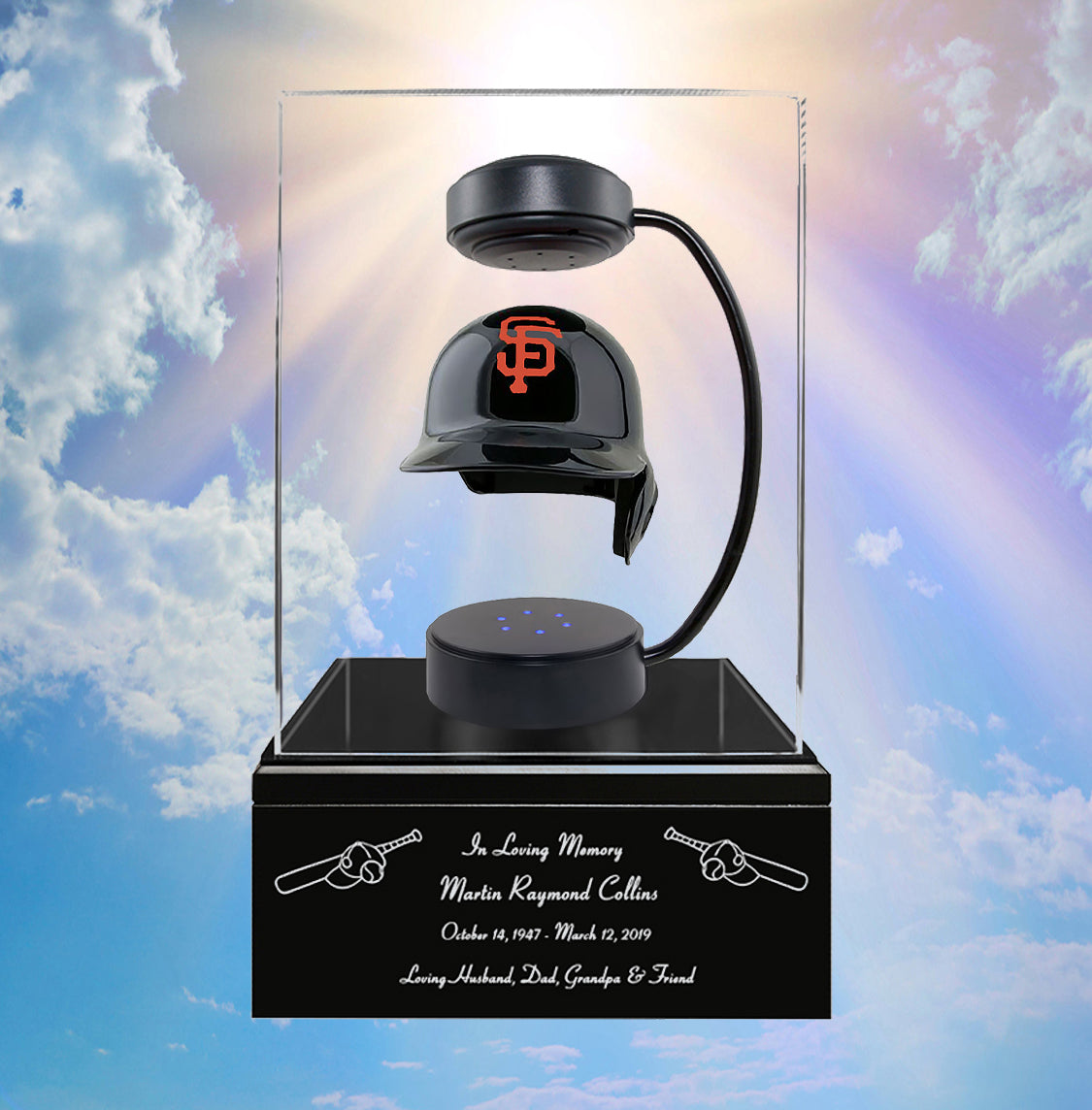 Baseball Cremation Urn & San Francisco Giants Hover Helmet Décor