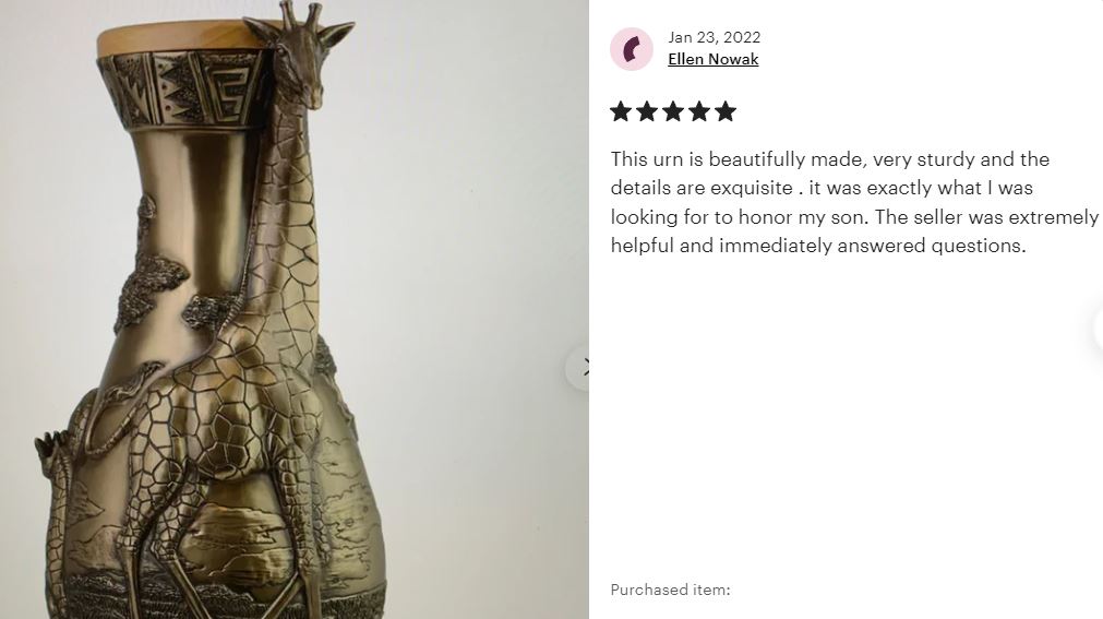 Safari Giraffe Double Cremation Urn - For Two People