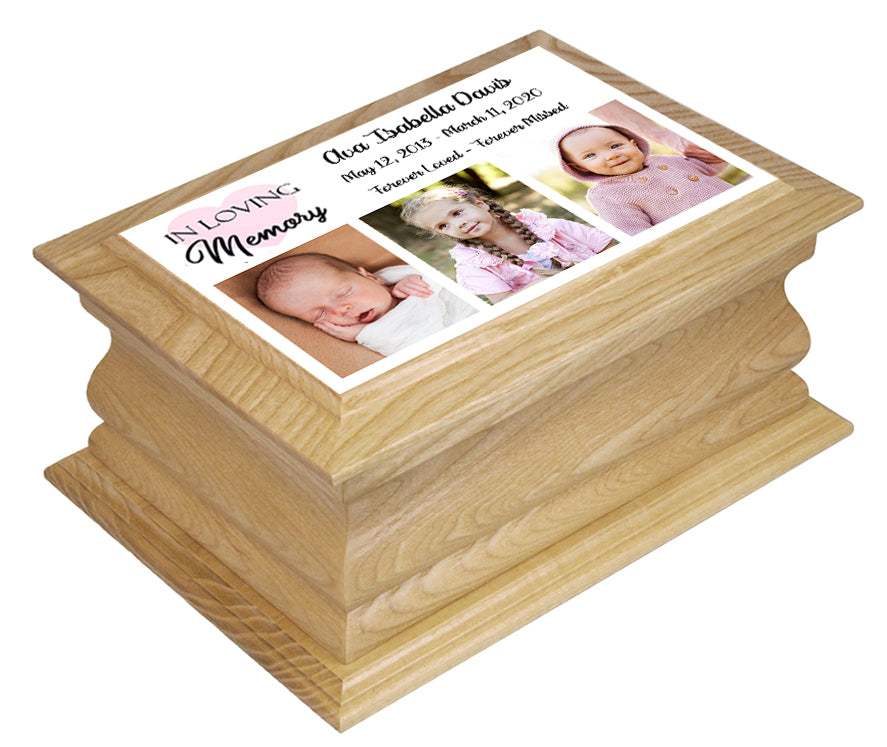 Pink Heart Girl Photo Oak Urn - 3 Photo Options