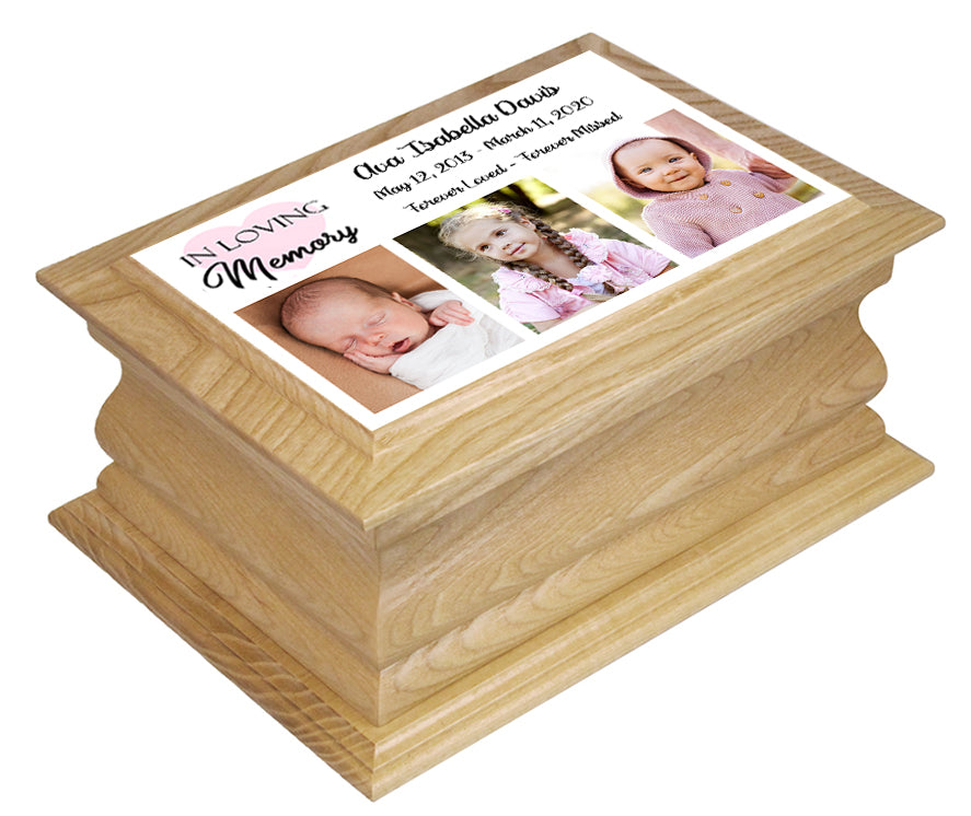 Pink Heart Girl Photo Oak Urn - 3 Photo Options