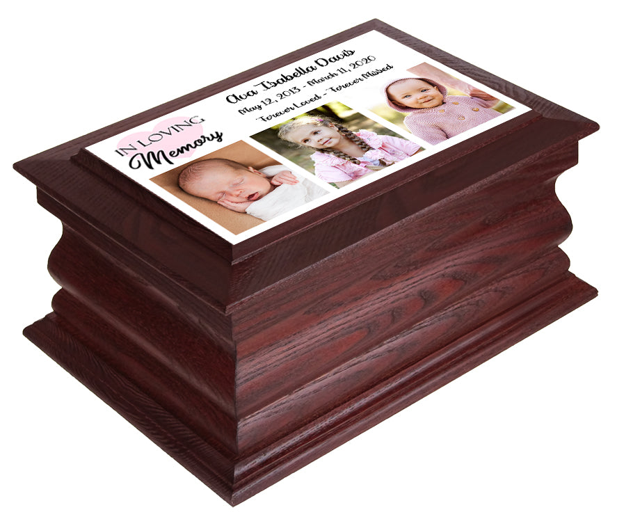 Pink Heart Girl Photo Redwood Urn - 3 Photo Options