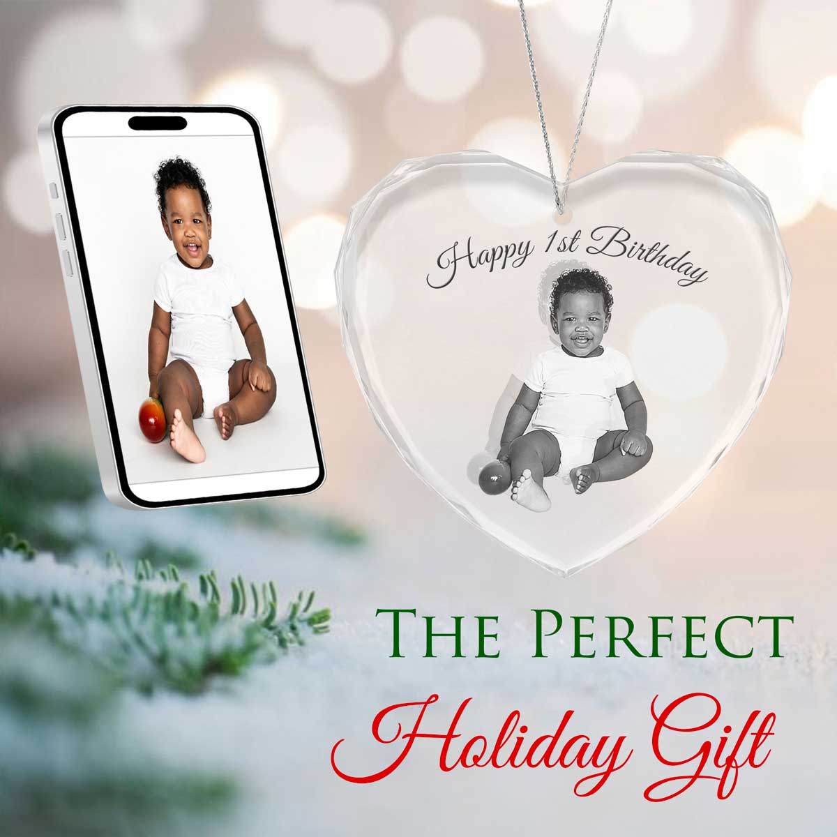 2D Crystal Photo Heart Ornament - Engraving Option 