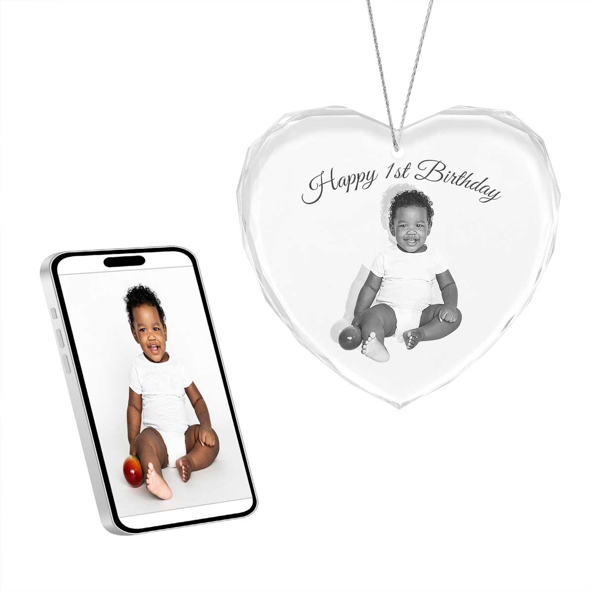 2D Crystal Photo Heart Ornament - Engraving Option
