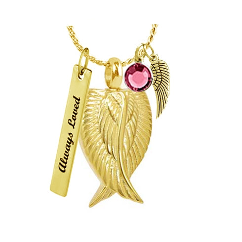 Angel Wings Gold Necklace Ash Urn - Love Charms™ Option