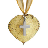 Gold Aspen Leaf & Cross Ornament