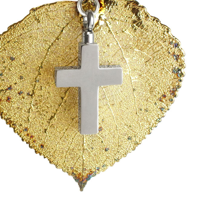 Gold Aspen Leaf & Cross Ornament