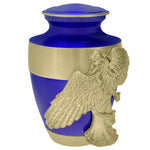 Wings of an Angel Gold Band Blue Adult Urn - Pro Laser Engraving - Burial Vault Option