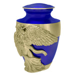 Wings of an Angel Gold Band Blue Adult Urn - Pro Laser Engraving - Burial Vault Option