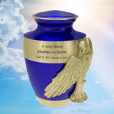 Wings of an Angel Gold Band Blue Adult Urn - Pro Laser Engraving - Burial Vault Option