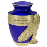 Wings of an Angel Gold Band Blue Adult Urn - Pro Laser Engraving - Burial Vault Option