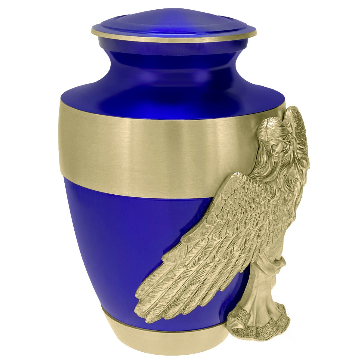 Wings of an Angel Gold Band Blue Adult Urn - Pro Laser Engraving - Burial Vault Option