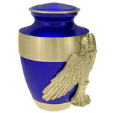 Wings of an Angel Gold Band Blue Adult Urn - Pro Laser Engraving - Burial Vault Option