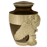 Wings of an Angel Gold Band Brown Adult Urn - Pro Laser Engraving - Burial Vault Option