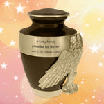 Wings of an Angel Gold Band Brown Adult Urn - Pro Laser Engraving - Burial Vault Option