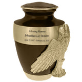 Wings of an Angel Gold Band Brown Adult Urn - Pro Laser Engraving - Burial Vault Option