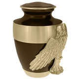 Wings of an Angel Gold Band Brown Adult Urn - Pro Laser Engraving - Burial Vault Option