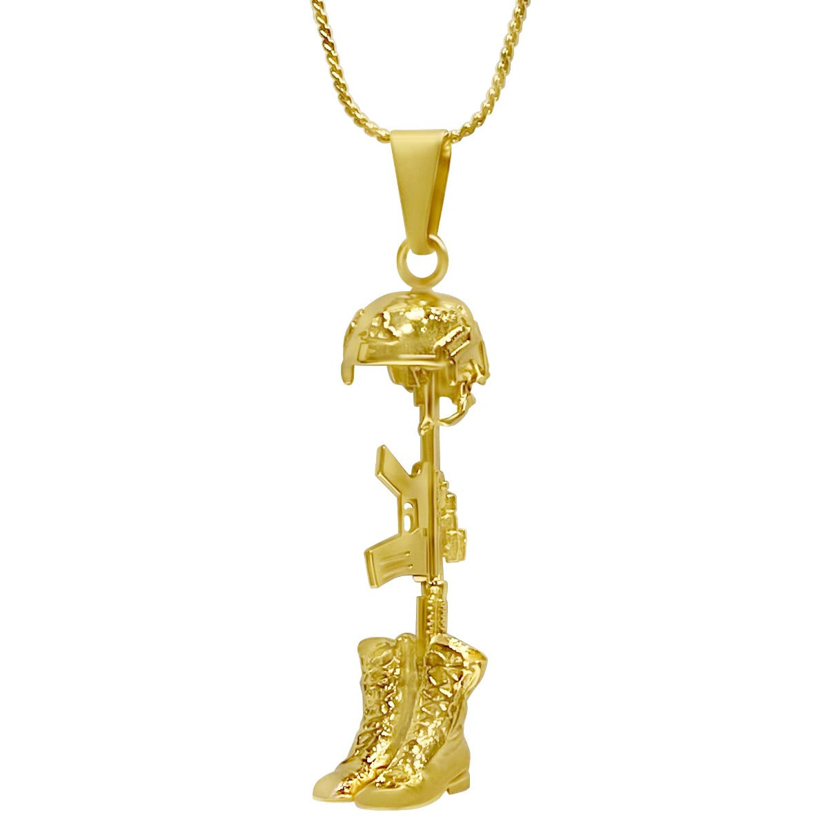 Battlefield Cross Gold Cremation Urn Pendant - Free 20" Chain