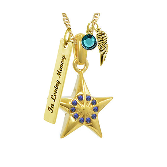 Twinkle Little Star Gold Urn Blue or Clear Crystals - Love Charms™ Option