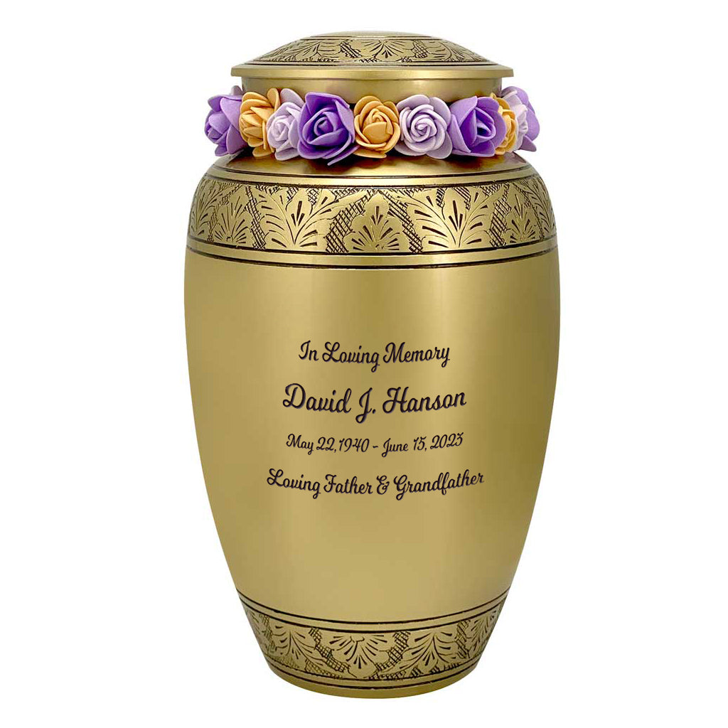 Gold Winged Adult Cremation Urn - Tribute Wreath™ - Pro Diamond Engraving  - Burial Vault Option