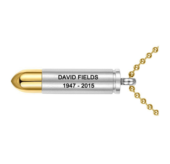 Gold Bullet Pendant Keepsake Urn Engraved