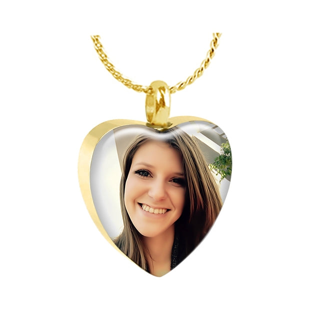 Color Heart Gold Photo Pendant Urn - Love Charms Option
