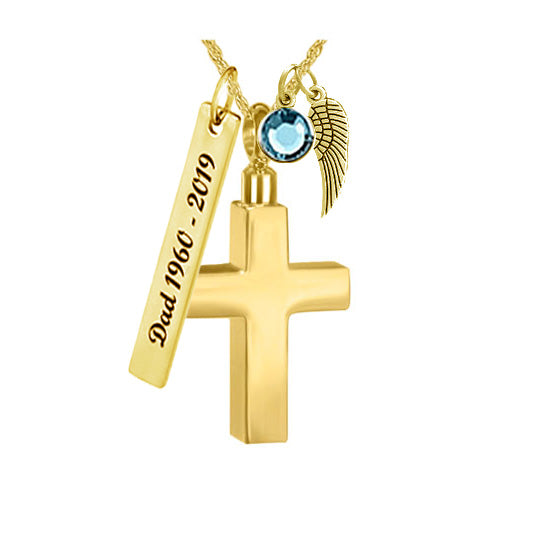 Cross Ash Gold Pendant Urn  - Love Charms® Option