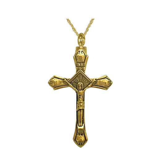 Crucifix Gold Cremation Urn - Love Charms™ Option