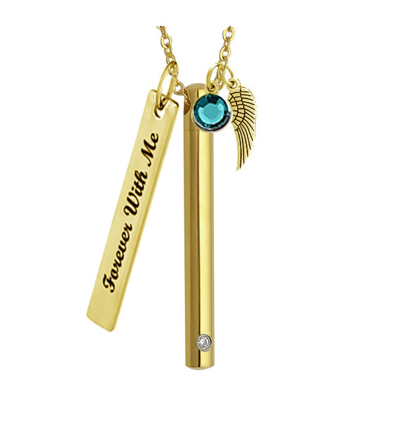 Gold Slender Cylinder Cremation Jewelry Urn - Love Charms™ Option 