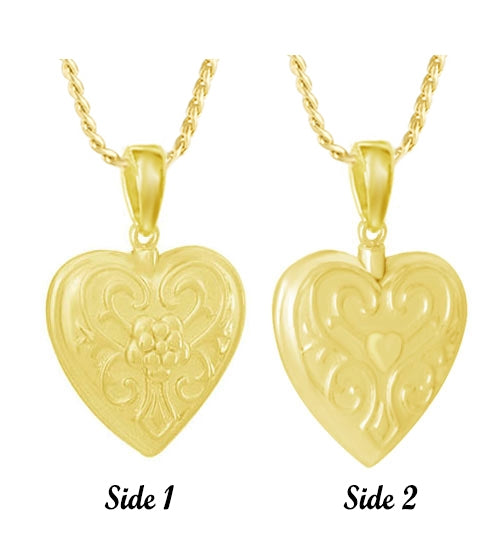 Gold Double Sided Heart Ash Pendant Urn - Love Charms Option