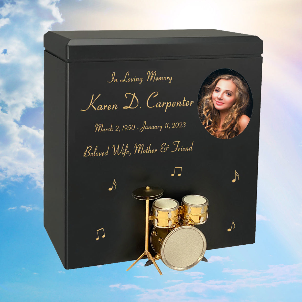 Gold Drum Set Wood Adult Cremation Urn - Miniature Drum Set - Photo Option