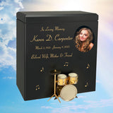 Gold Drum Set Wood Adult Cremation Urn - Miniature Drum Set - Photo Option