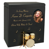 Gold Drum Set Wood Adult Cremation Urn - Miniature Drum Set - Photo Option